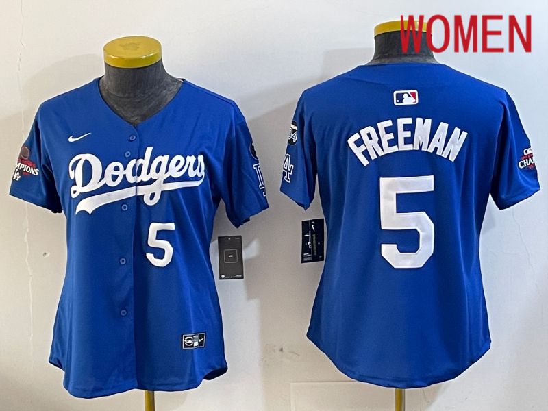 Women Los Angeles Dodgers 5 Freeman Blue Game 2024 Nike MLB Jersey style 12052